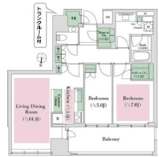 ザ・パークハウス白金二丁目タワー 13階 75.87㎡