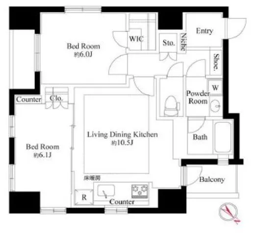 グランスイート銀座レスティモナーク 9階 55.85㎡