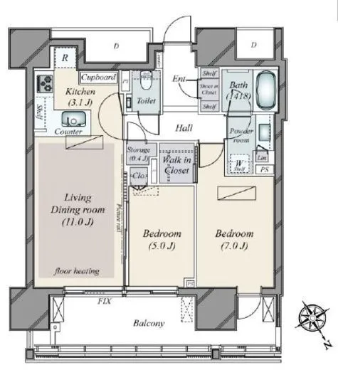 グランドヒルズ恵比寿 5階 62.7㎡