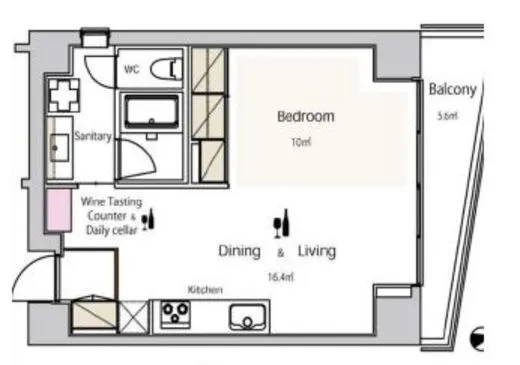 ワインアパートメント 6階 45.48㎡