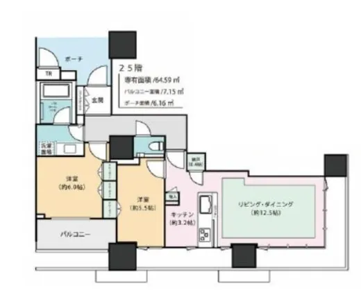 ドゥ・トゥール 25階 64.59㎡