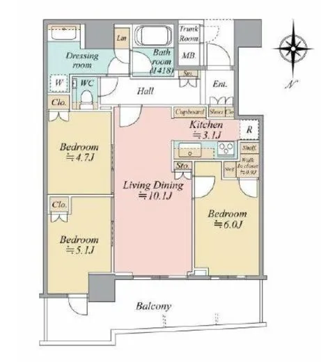 パークタワー晴海 32階 69.25㎡