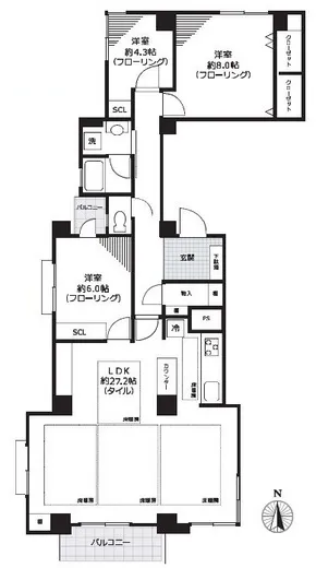 番町千鳥ヶ淵アビタシオン 6階 93.21㎡
