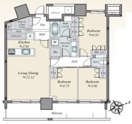 パークタワー東雲 43階 76.23㎡
