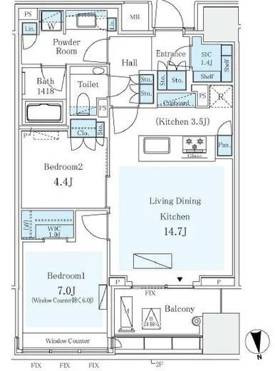パークコートザ・三番町ハウス 6階 64.57㎡