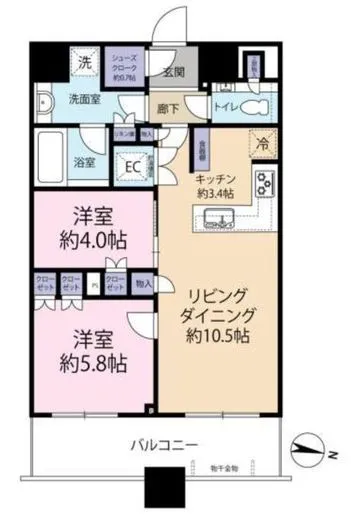 勝どきザ・タワー 6階 58.28㎡
