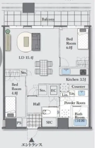 勝どきザ・タワー 44階 73.32㎡