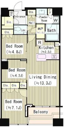 富久クロスコンフォートタワー 51階 76.29㎡