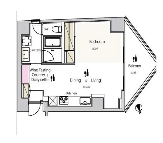 ワインアパートメント 6階 42.28㎡